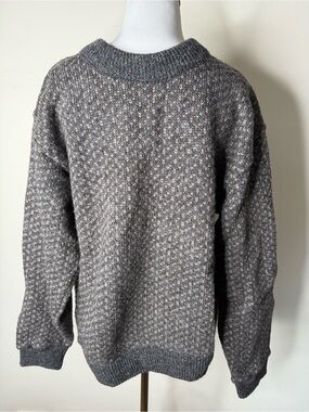 L.L. Bean Gray and Tan Vintage Wool Norwegian Fisherman Sweater
